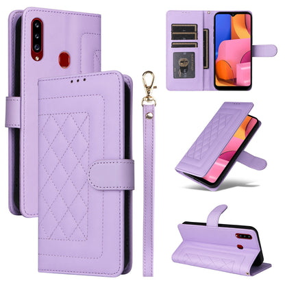 Samsung Galaxy A20s Diamond Lattice Leather Flip Phone Case - Durable and Convenient Holder with Precision Cutouts