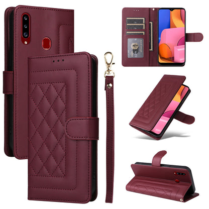 Samsung Galaxy A20s Diamond Lattice Leather Flip Phone Case - Durable and Convenient Holder with Precision Cutouts
