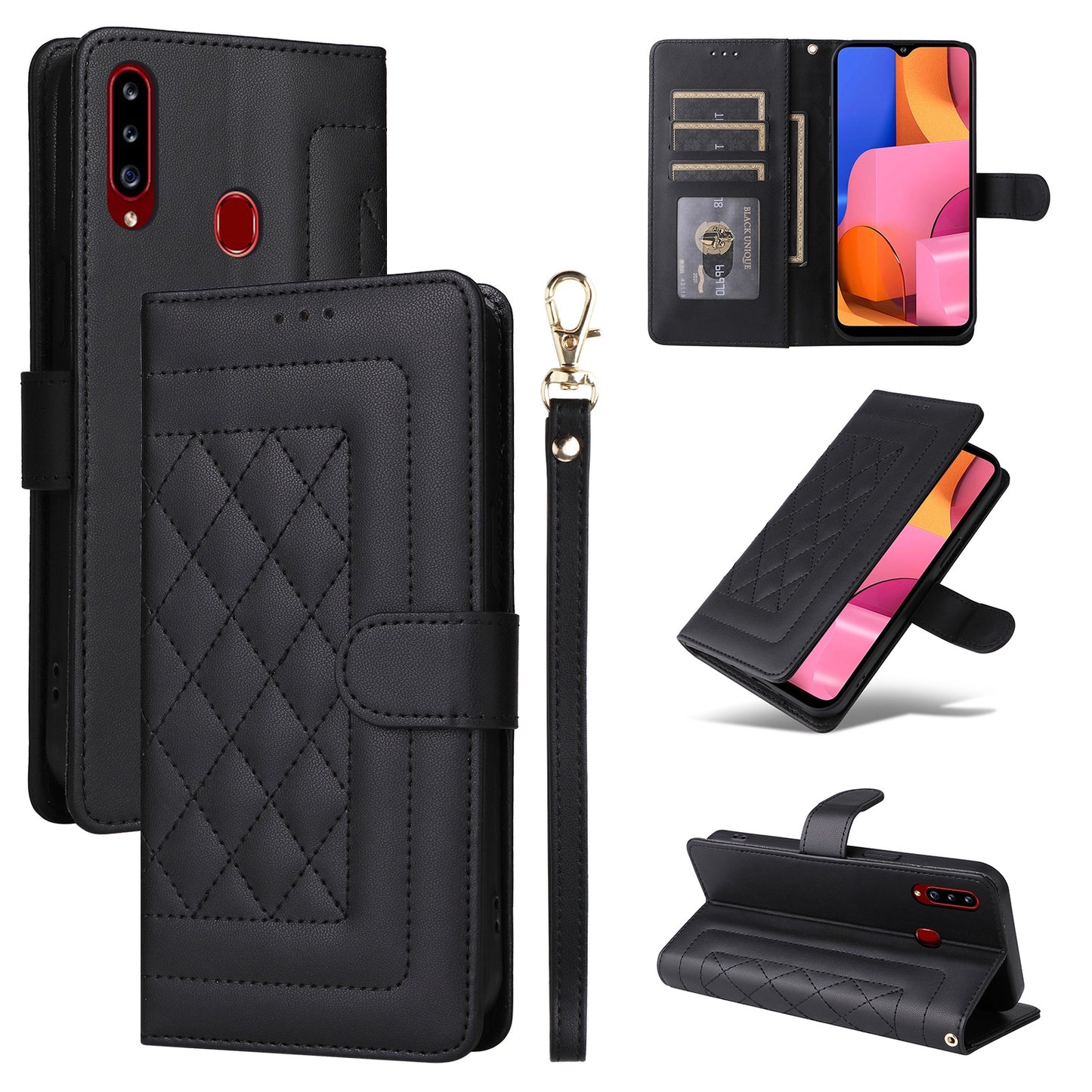 Samsung Galaxy A20s Diamond Lattice Leather Flip Phone Case - Durable and Convenient Holder with Precision Cutouts