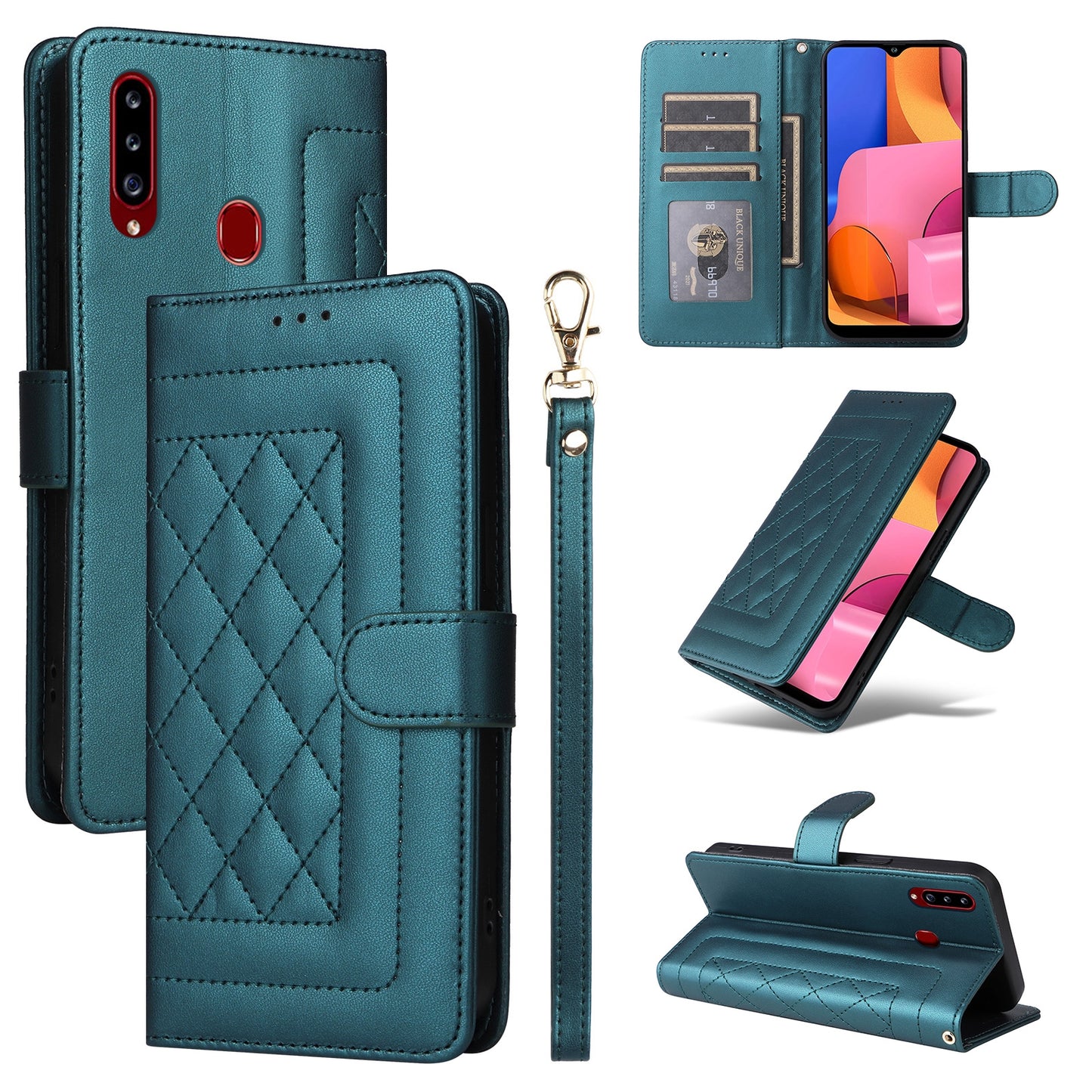 Samsung Galaxy A20s Diamond Lattice Leather Flip Phone Case - Durable and Convenient Holder with Precision Cutouts