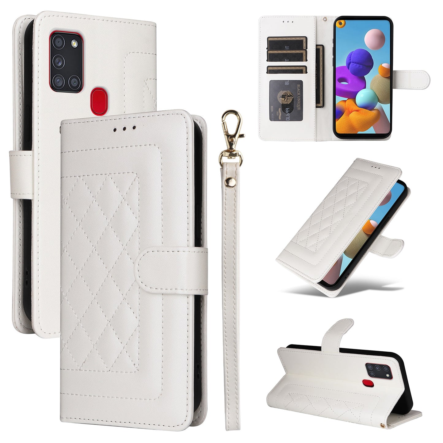 Samsung Galaxy A21s Diamond Lattice Leather Flip Phone Case - Durable and Convenient Holder with Precision Cutouts