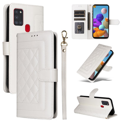 Samsung Galaxy A21s Diamond Lattice Leather Flip Phone Case - Durable and Convenient Holder with Precision Cutouts