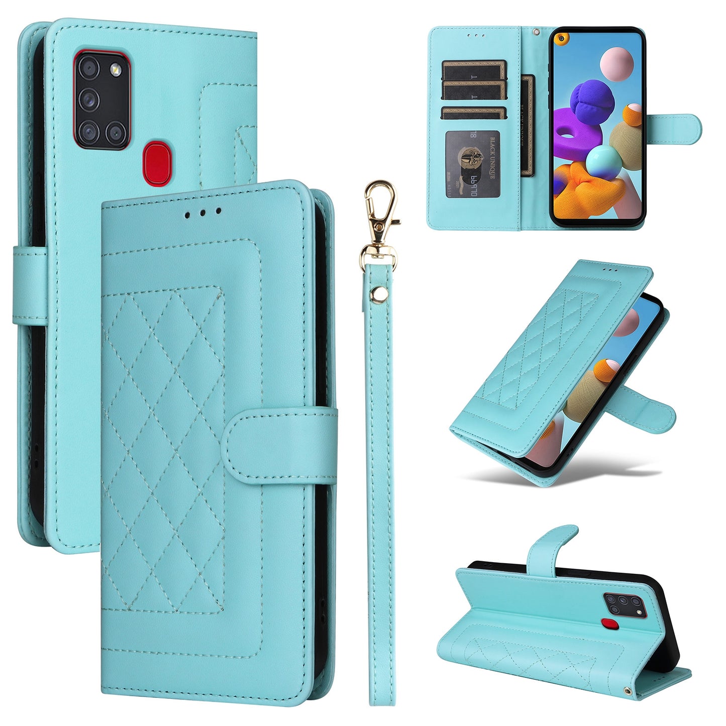 Samsung Galaxy A21s Diamond Lattice Leather Flip Phone Case - Durable and Convenient Holder with Precision Cutouts