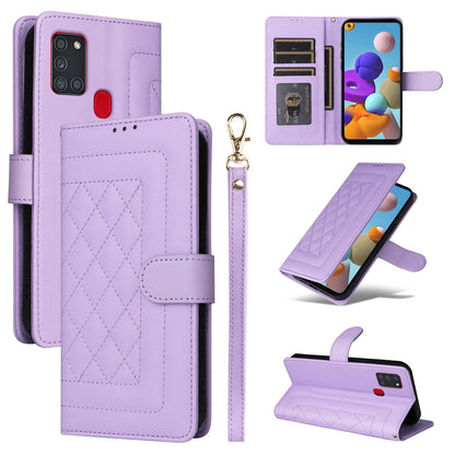 Samsung Galaxy A21s Diamond Lattice Leather Flip Phone Case - Durable and Convenient Holder with Precision Cutouts