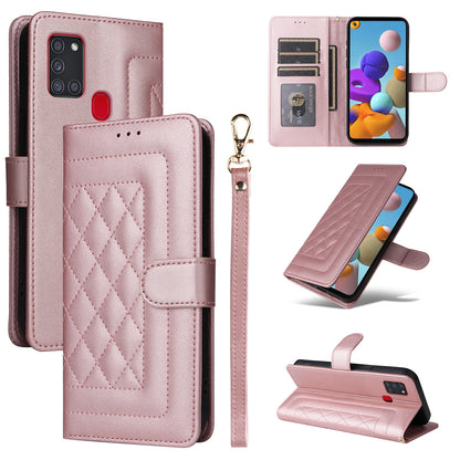 Samsung Galaxy A21s Diamond Lattice Leather Flip Phone Case - Durable and Convenient Holder with Precision Cutouts
