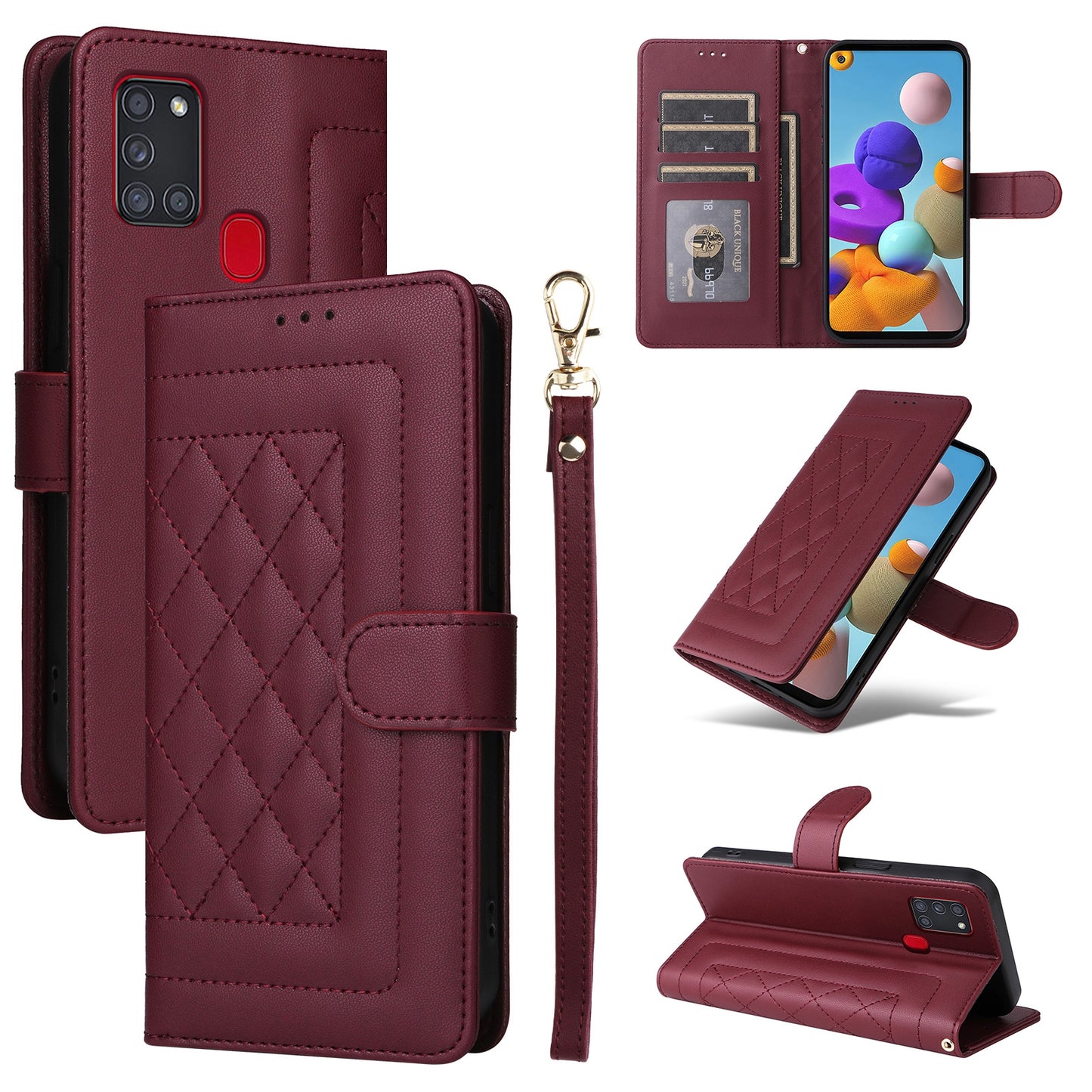 Samsung Galaxy A21s Diamond Lattice Leather Flip Phone Case - Durable and Convenient Holder with Precision Cutouts