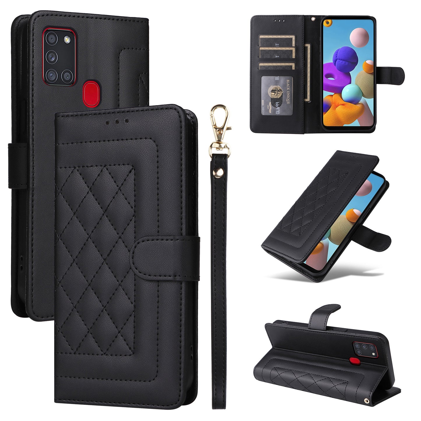 Samsung Galaxy A21s Diamond Lattice Leather Flip Phone Case - Durable and Convenient Holder with Precision Cutouts