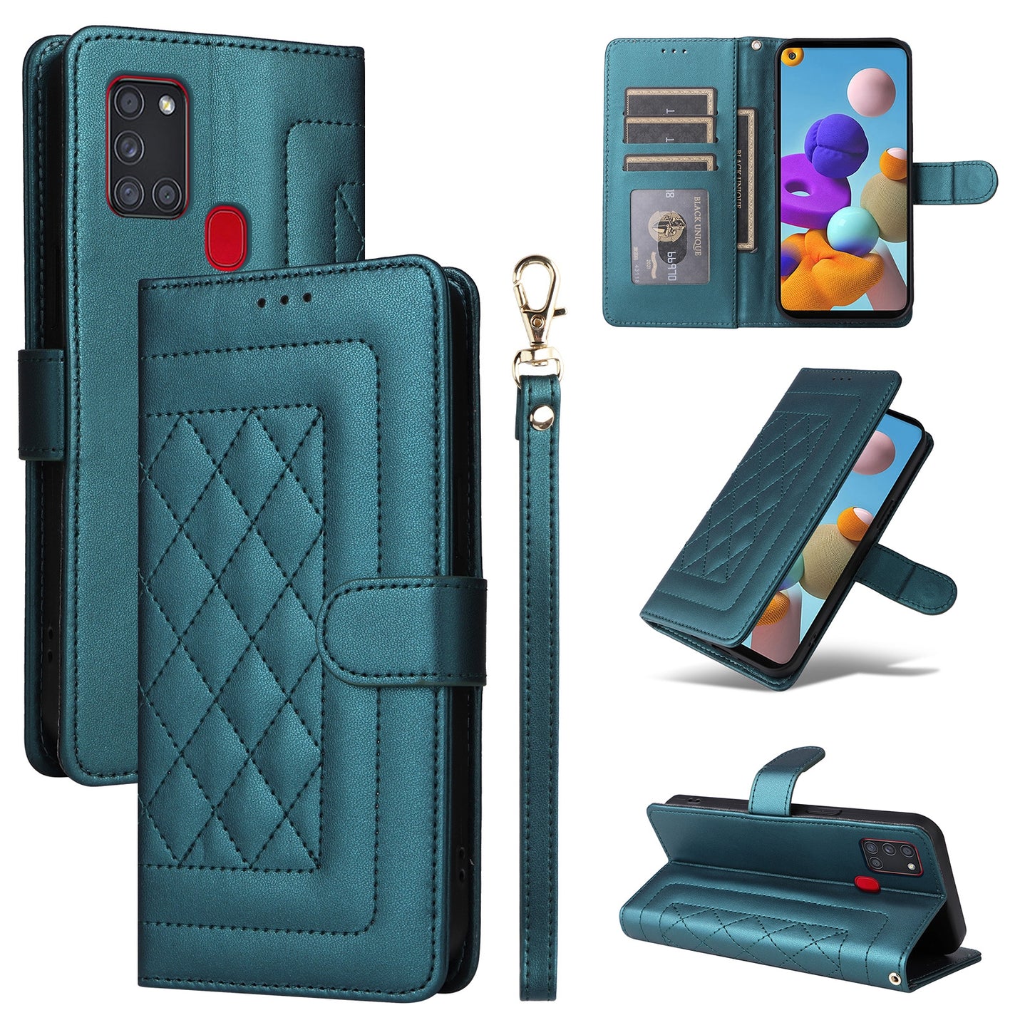 Samsung Galaxy A21s Diamond Lattice Leather Flip Phone Case - Durable and Convenient Holder with Precision Cutouts