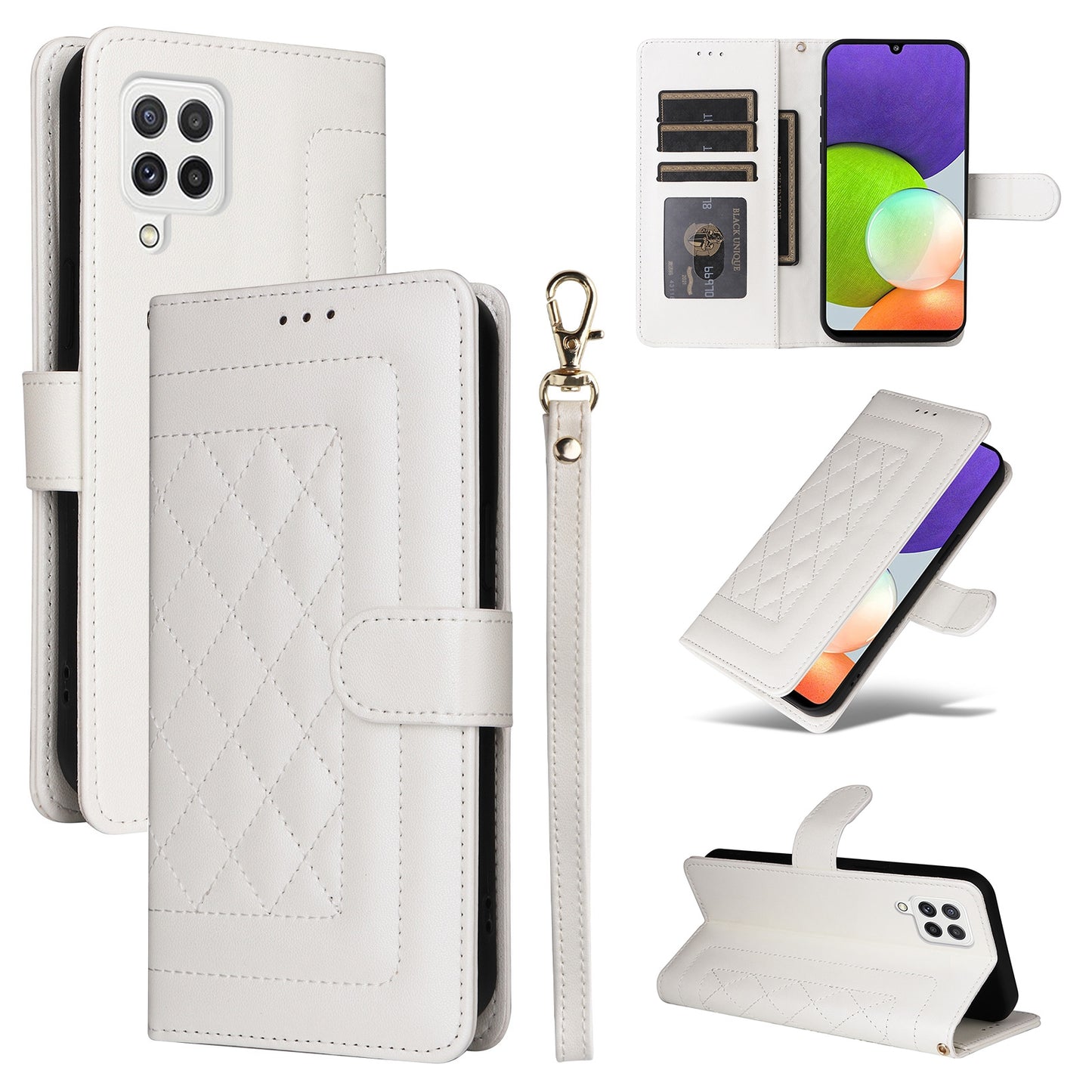 Samsung Galaxy A22 4G Diamond Lattice Leather Flip Phone Case - Durable and Convenient Holder with Precision Cutouts