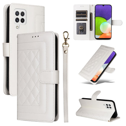 Samsung Galaxy A22 4G Diamond Lattice Leather Flip Phone Case - Durable and Convenient Holder with Precision Cutouts