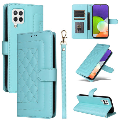 Samsung Galaxy A22 4G Diamond Lattice Leather Flip Phone Case - Durable and Convenient Holder with Precision Cutouts
