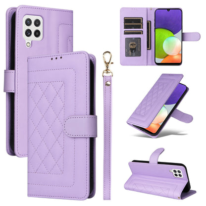 Samsung Galaxy A22 4G Diamond Lattice Leather Flip Phone Case - Durable and Convenient Holder with Precision Cutouts