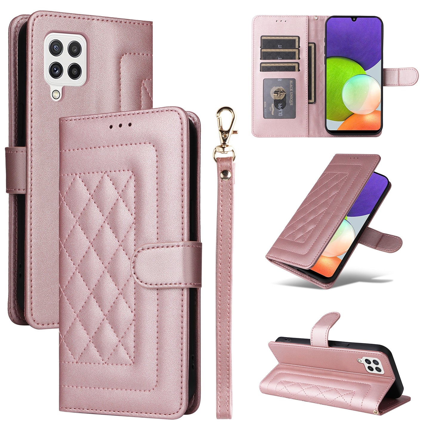 Samsung Galaxy A22 4G Diamond Lattice Leather Flip Phone Case - Durable and Convenient Holder with Precision Cutouts
