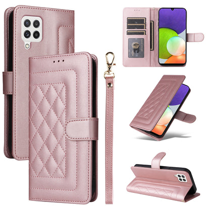 Samsung Galaxy A22 4G Diamond Lattice Leather Flip Phone Case - Durable and Convenient Holder with Precision Cutouts