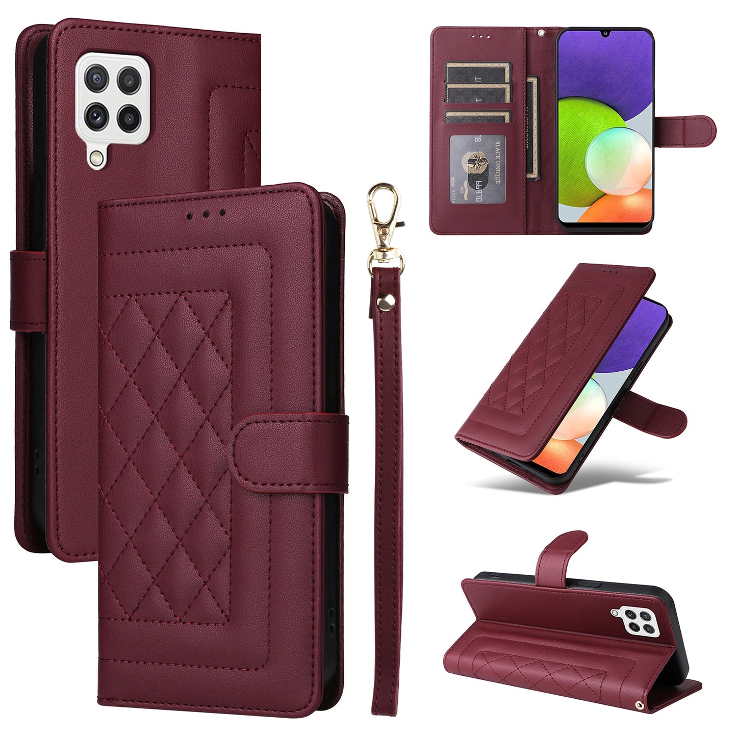 Samsung Galaxy A22 4G Diamond Lattice Leather Flip Phone Case - Durable and Convenient Holder with Precision Cutouts