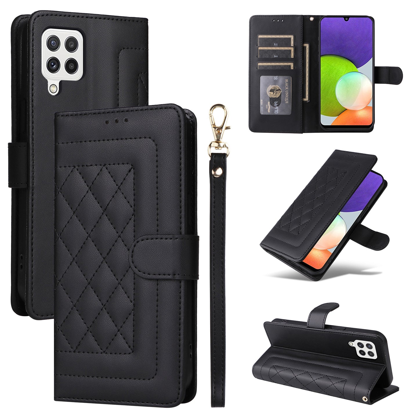 Samsung Galaxy A22 4G Diamond Lattice Leather Flip Phone Case - Durable and Convenient Holder with Precision Cutouts