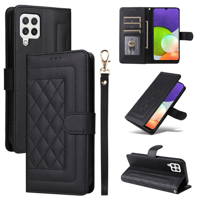 Samsung Galaxy A22 4G Diamond Lattice Leather Flip Phone Case - Durable and Convenient Holder with Precision Cutouts