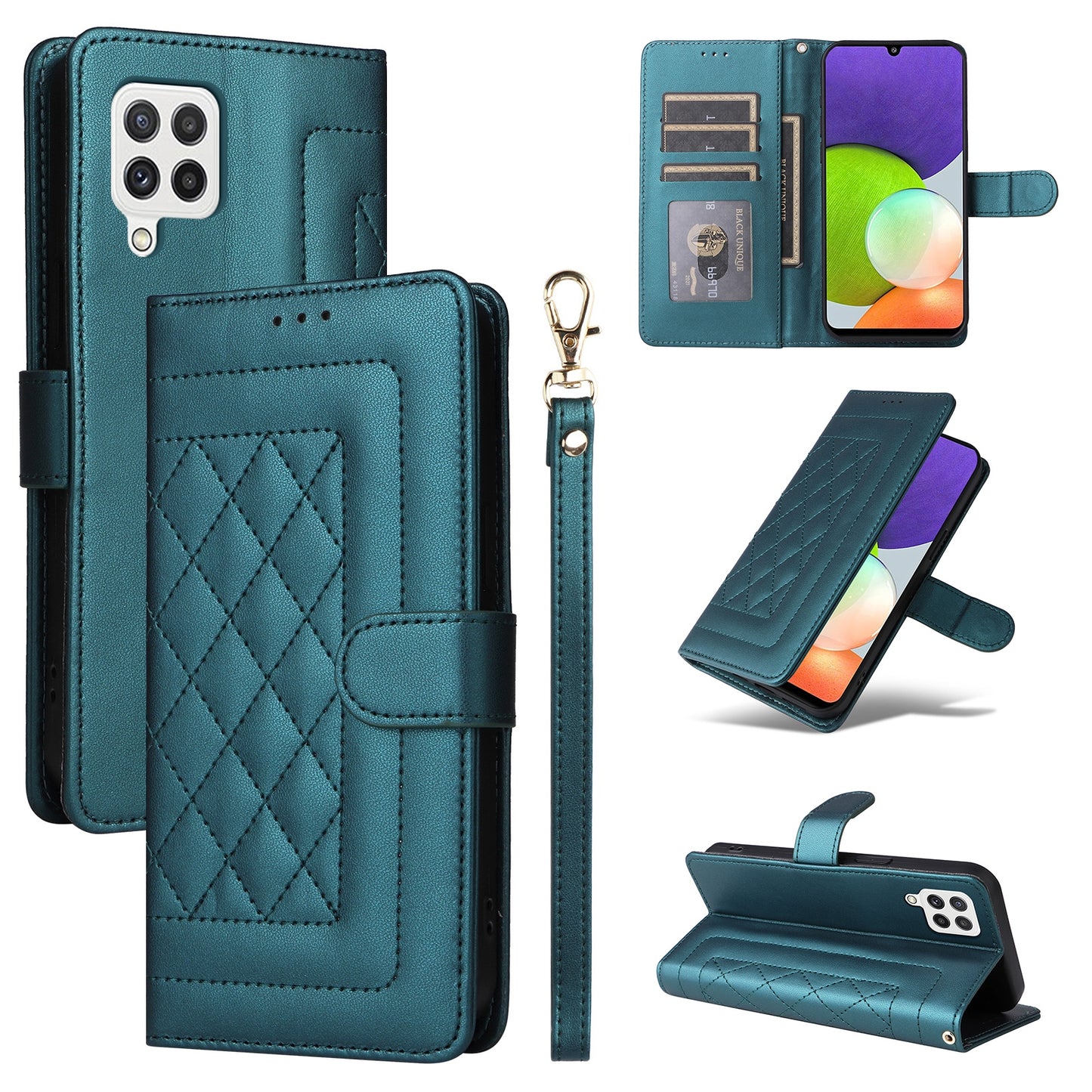 Samsung Galaxy A22 4G Diamond Lattice Leather Flip Phone Case - Durable and Convenient Holder with Precision Cutouts