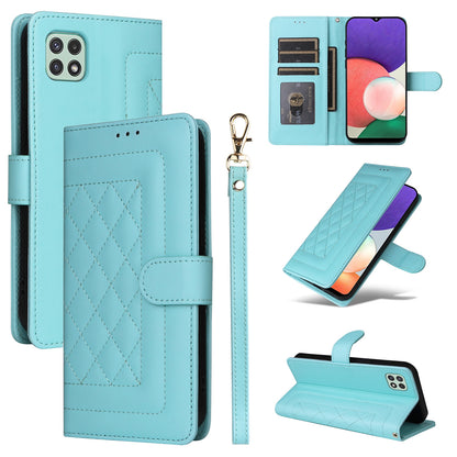 Samsung Galaxy A22 5G Diamond Lattice Leather Flip Phone Case - Durable and Convenient Holder with Precision Cutouts