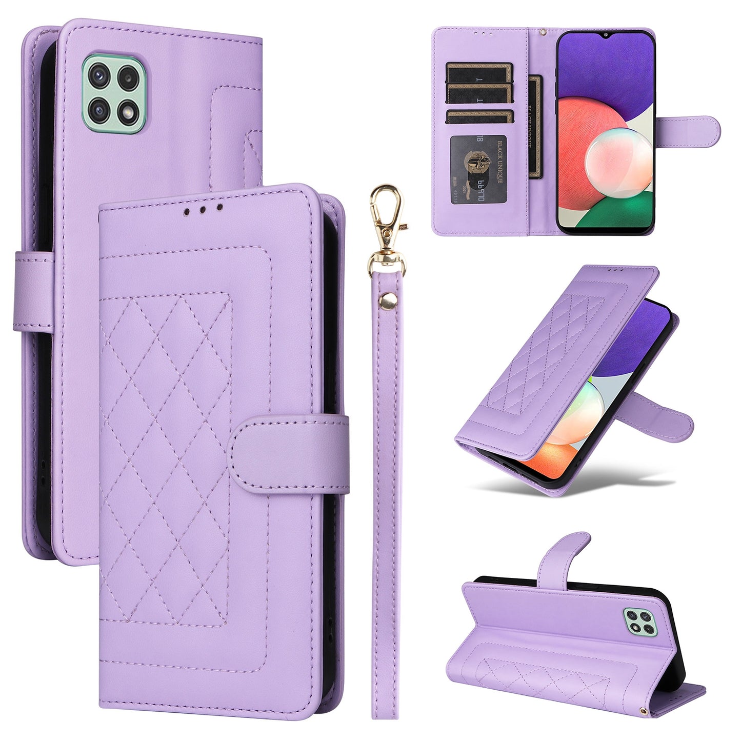 Samsung Galaxy A22 5G Diamond Lattice Leather Flip Phone Case - Durable and Convenient Holder with Precision Cutouts