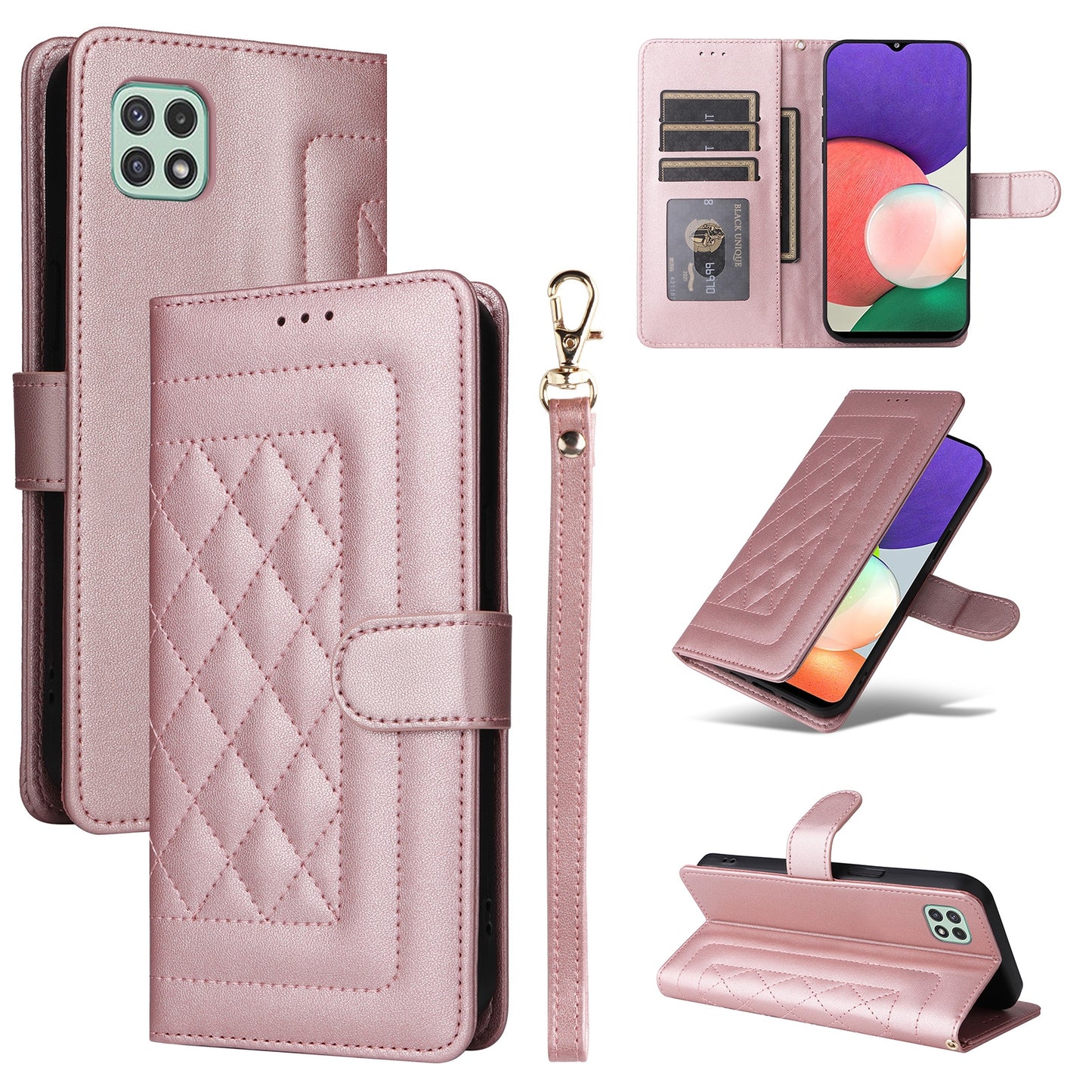 Samsung Galaxy A22 5G Diamond Lattice Leather Flip Phone Case - Durable and Convenient Holder with Precision Cutouts