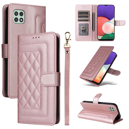 Samsung Galaxy A22 5G Diamond Lattice Leather Flip Phone Case - Durable and Convenient Holder with Precision Cutouts