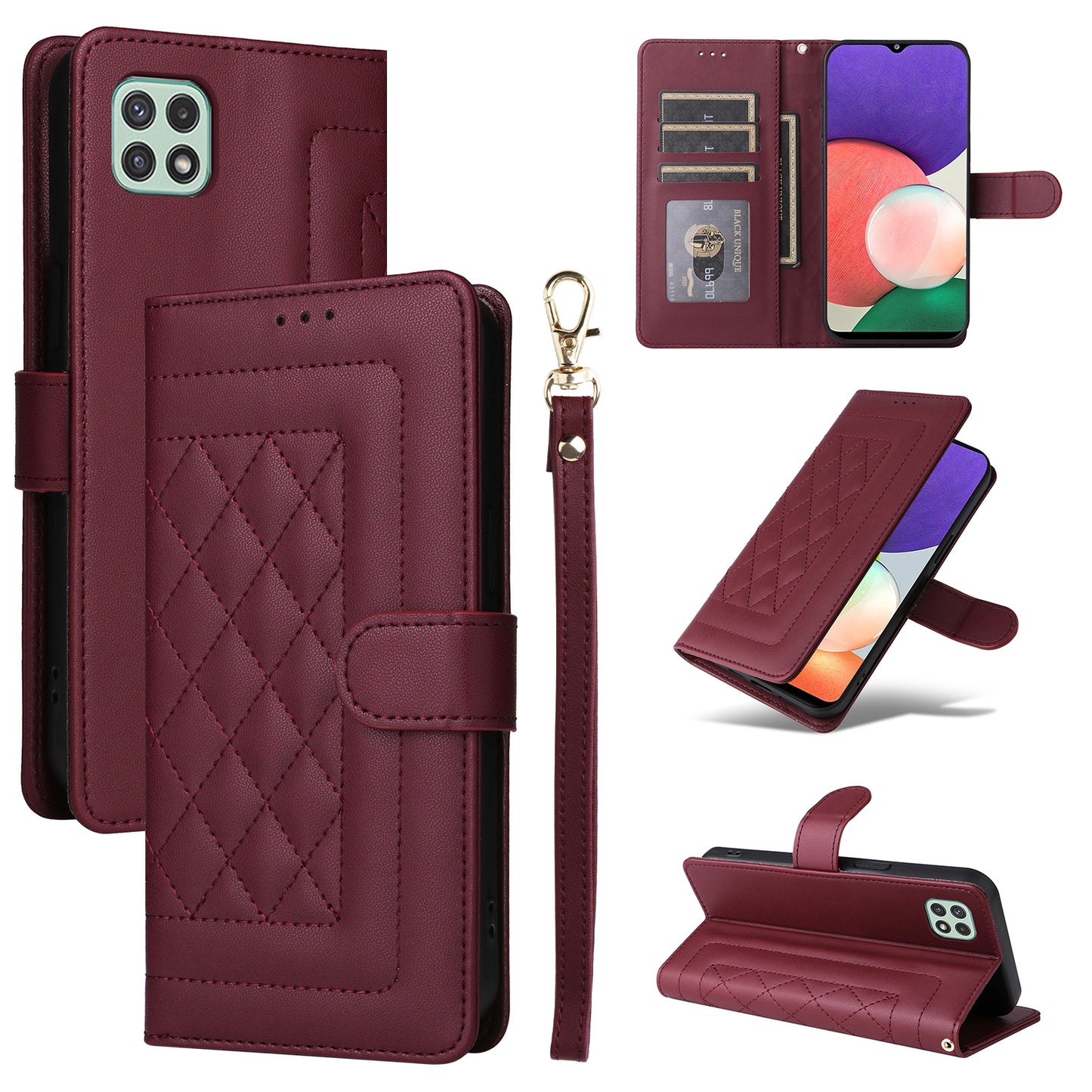 Samsung Galaxy A22 5G Diamond Lattice Leather Flip Phone Case - Durable and Convenient Holder with Precision Cutouts