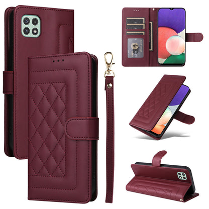 Samsung Galaxy A22 5G Diamond Lattice Leather Flip Phone Case - Durable and Convenient Holder with Precision Cutouts