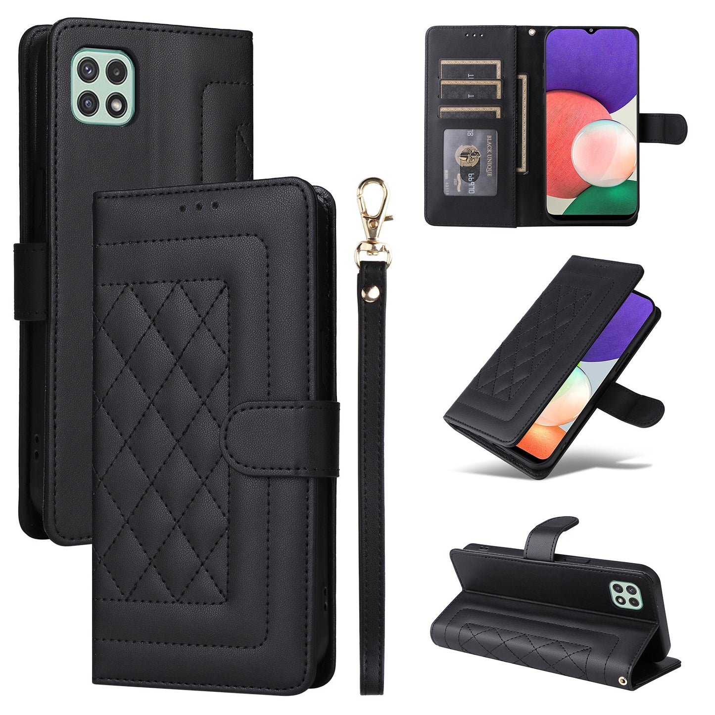 Samsung Galaxy A22 5G Diamond Lattice Leather Flip Phone Case - Durable and Convenient Holder with Precision Cutouts