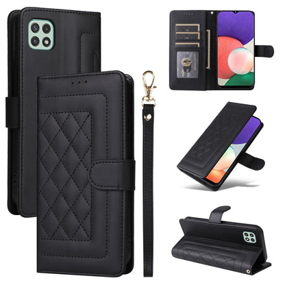 Samsung Galaxy A22 5G Diamond Lattice Leather Flip Phone Case - Durable and Convenient Holder with Precision Cutouts