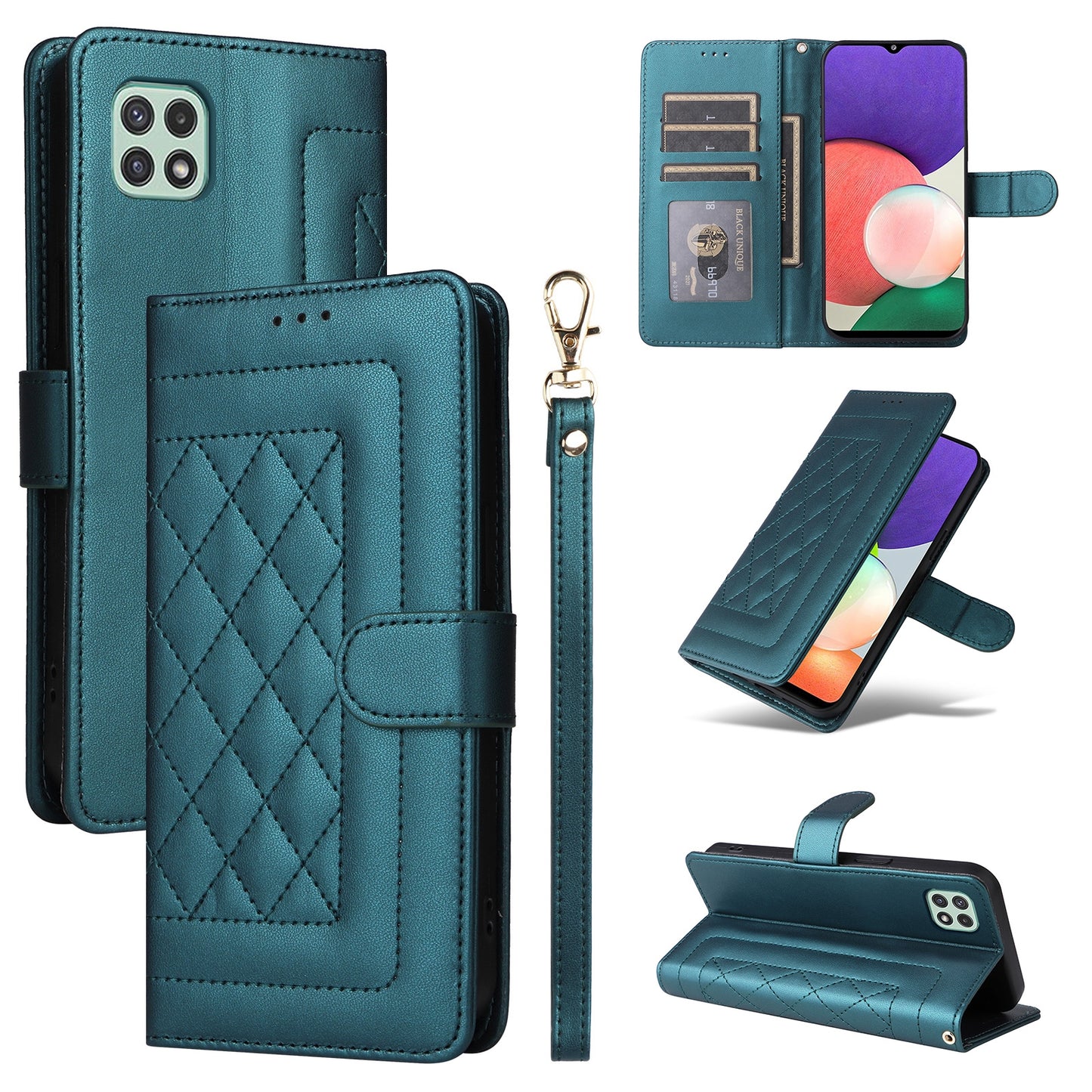 Samsung Galaxy A22 5G Diamond Lattice Leather Flip Phone Case - Durable and Convenient Holder with Precision Cutouts