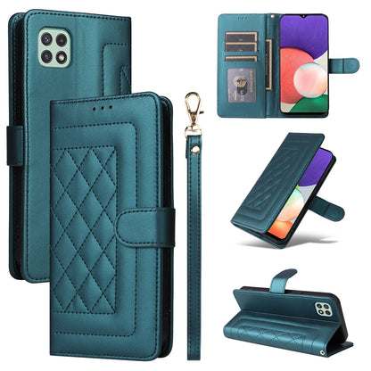 Samsung Galaxy A22 5G Diamond Lattice Leather Flip Phone Case - Durable and Convenient Holder with Precision Cutouts