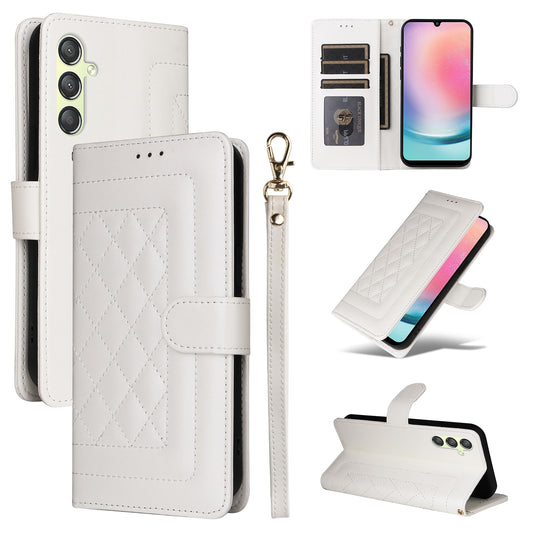 Samsung Galaxy A24 4G Diamond Lattice Leather Flip Phone Case - Durable and Convenient Holder with Precision Cutouts