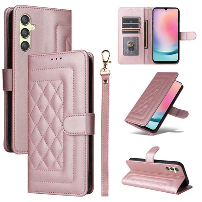 Samsung Galaxy A24 4G Diamond Lattice Leather Flip Phone Case - Durable and Convenient Holder with Precision Cutouts