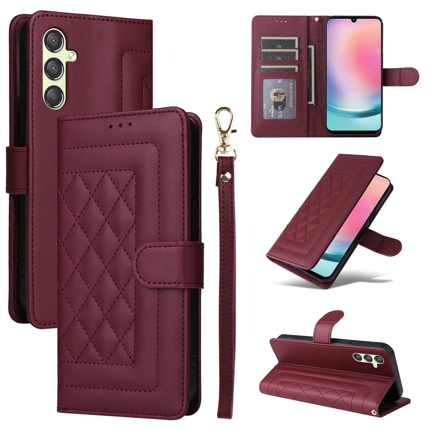 Samsung Galaxy A24 4G Diamond Lattice Leather Flip Phone Case - Durable and Convenient Holder with Precision Cutouts