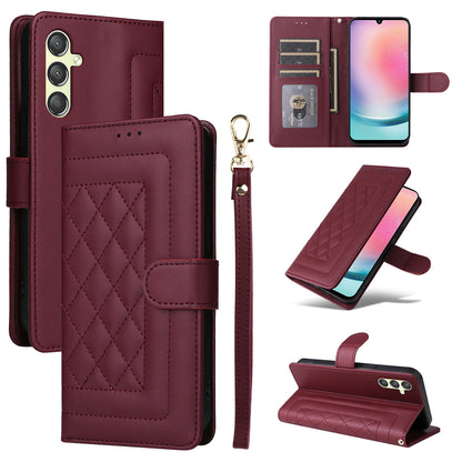 Samsung Galaxy A24 4G Diamond Lattice Leather Flip Phone Case - Durable and Convenient Holder with Precision Cutouts
