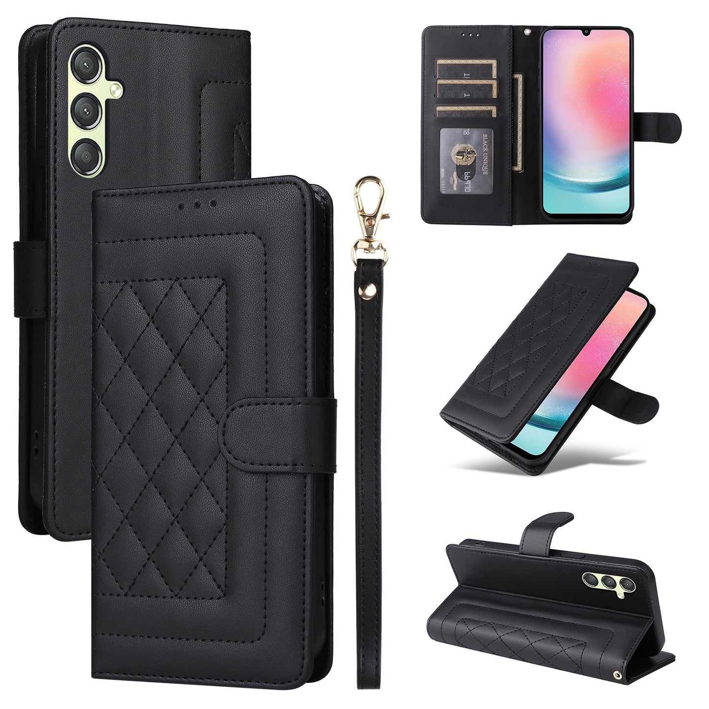 Samsung Galaxy A24 4G Diamond Lattice Leather Flip Phone Case - Durable and Convenient Holder with Precision Cutouts