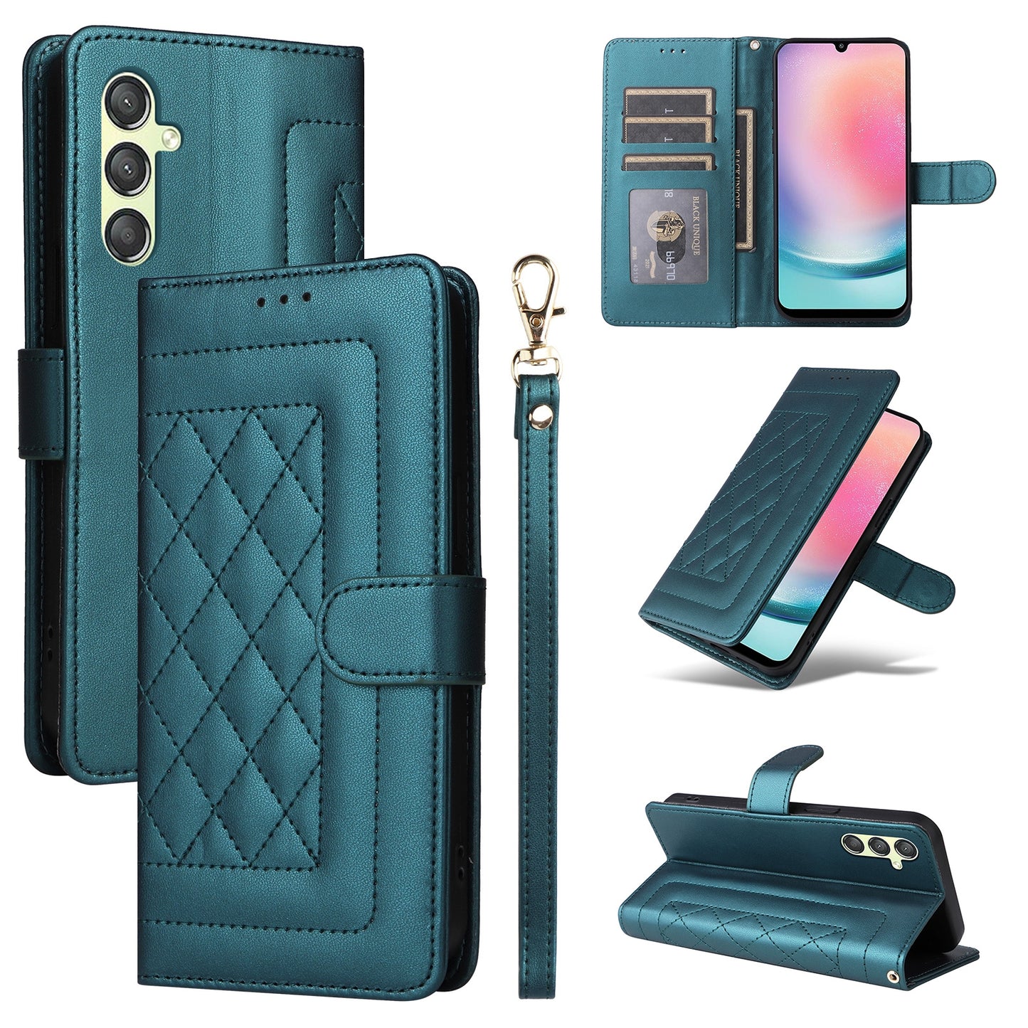Samsung Galaxy A24 4G Diamond Lattice Leather Flip Phone Case - Durable and Convenient Holder with Precision Cutouts