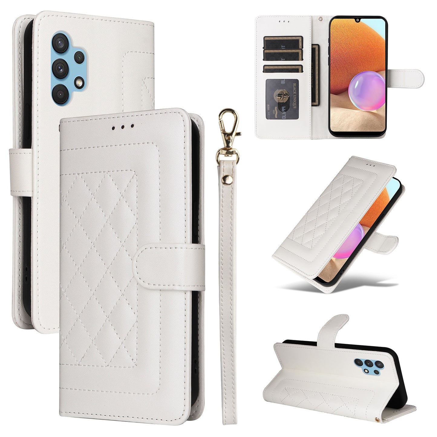 Samsung Galaxy A32 4G Diamond Lattice Leather Flip Phone Case - Durable and Convenient Holder with Precision Cutouts