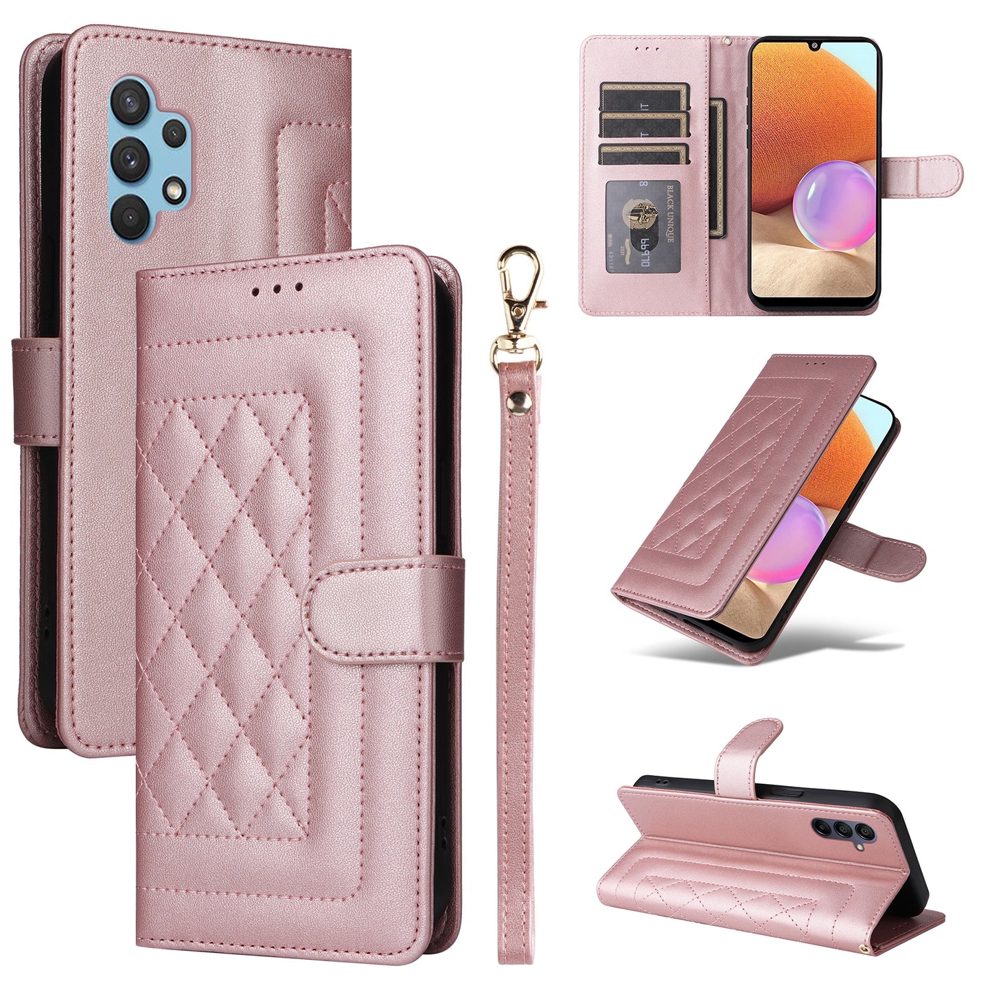 Samsung Galaxy A32 4G Diamond Lattice Leather Flip Phone Case - Durable and Convenient Holder with Precision Cutouts