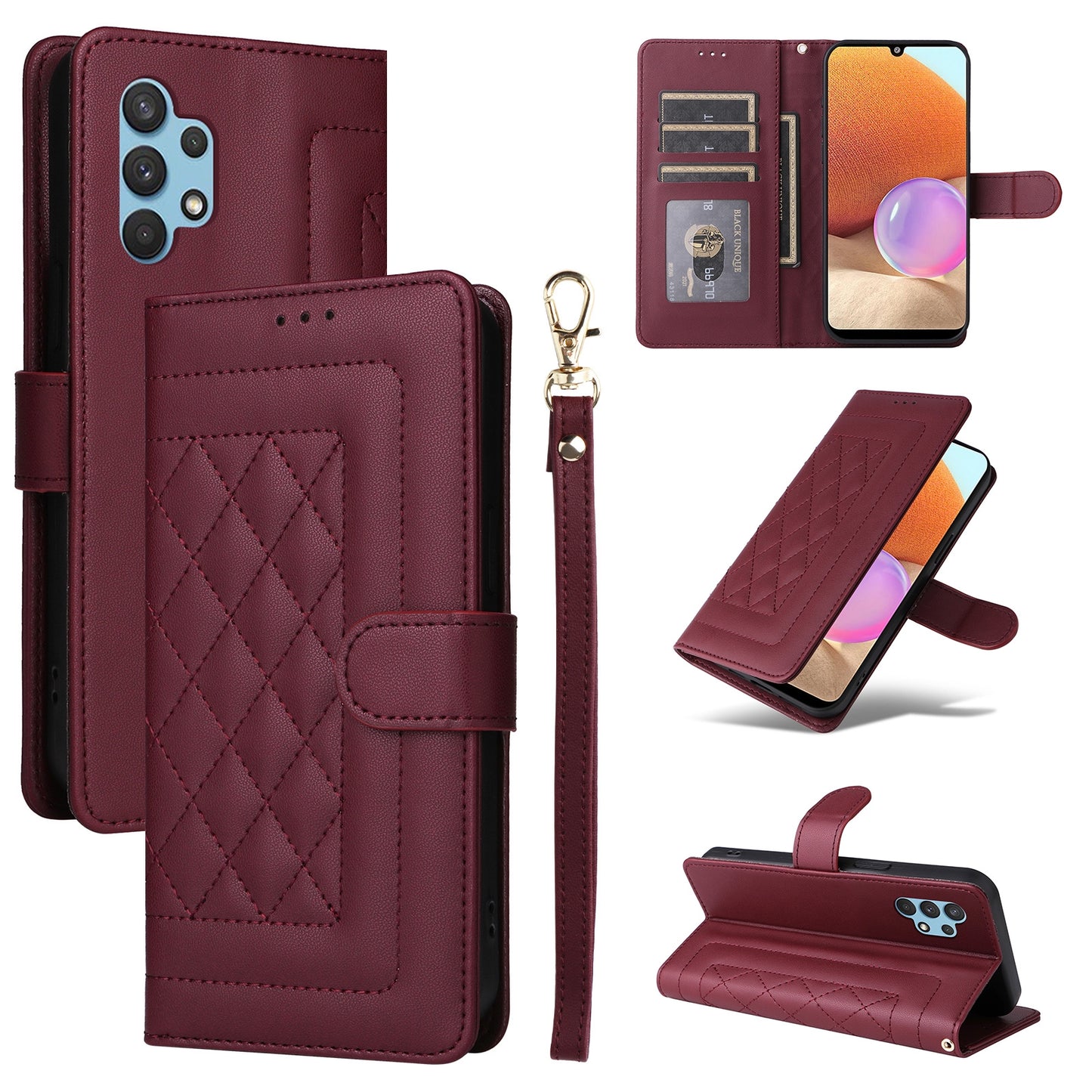 Samsung Galaxy A32 4G Diamond Lattice Leather Flip Phone Case - Durable and Convenient Holder with Precision Cutouts