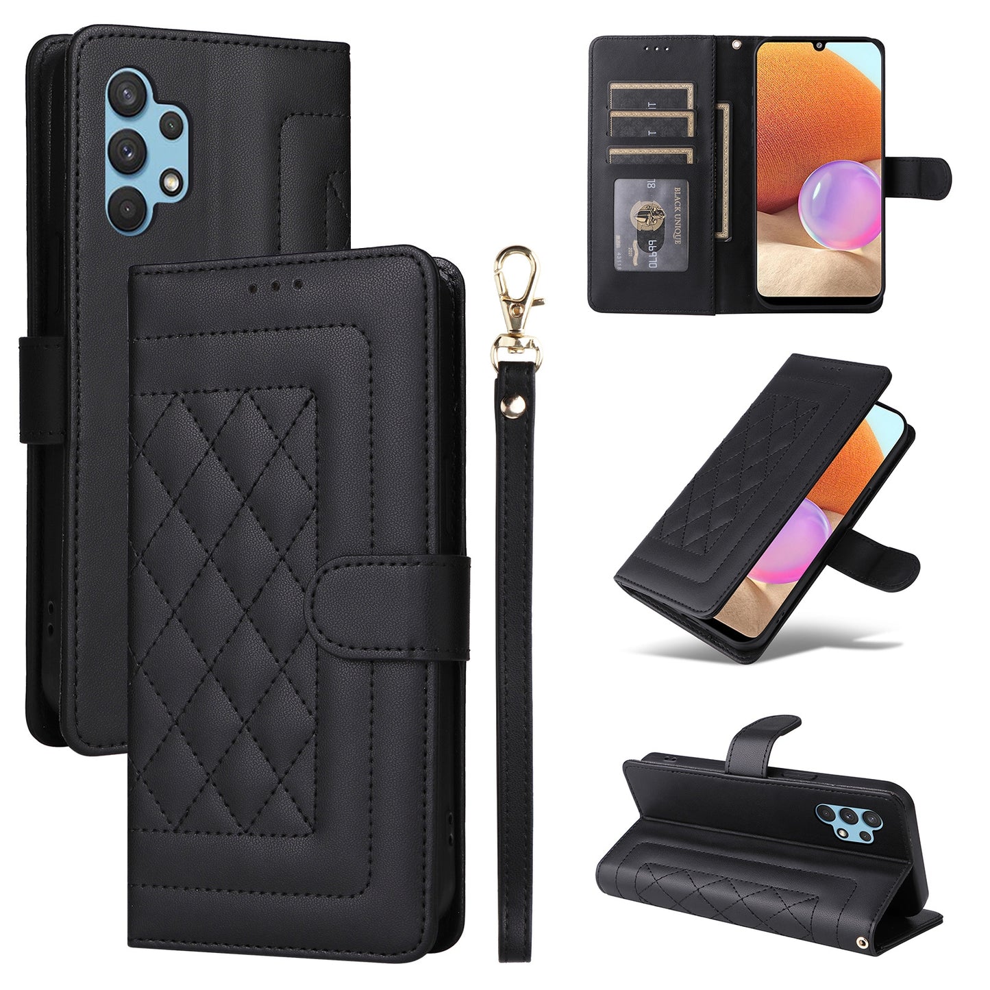 Samsung Galaxy A32 4G Diamond Lattice Leather Flip Phone Case - Durable and Convenient Holder with Precision Cutouts
