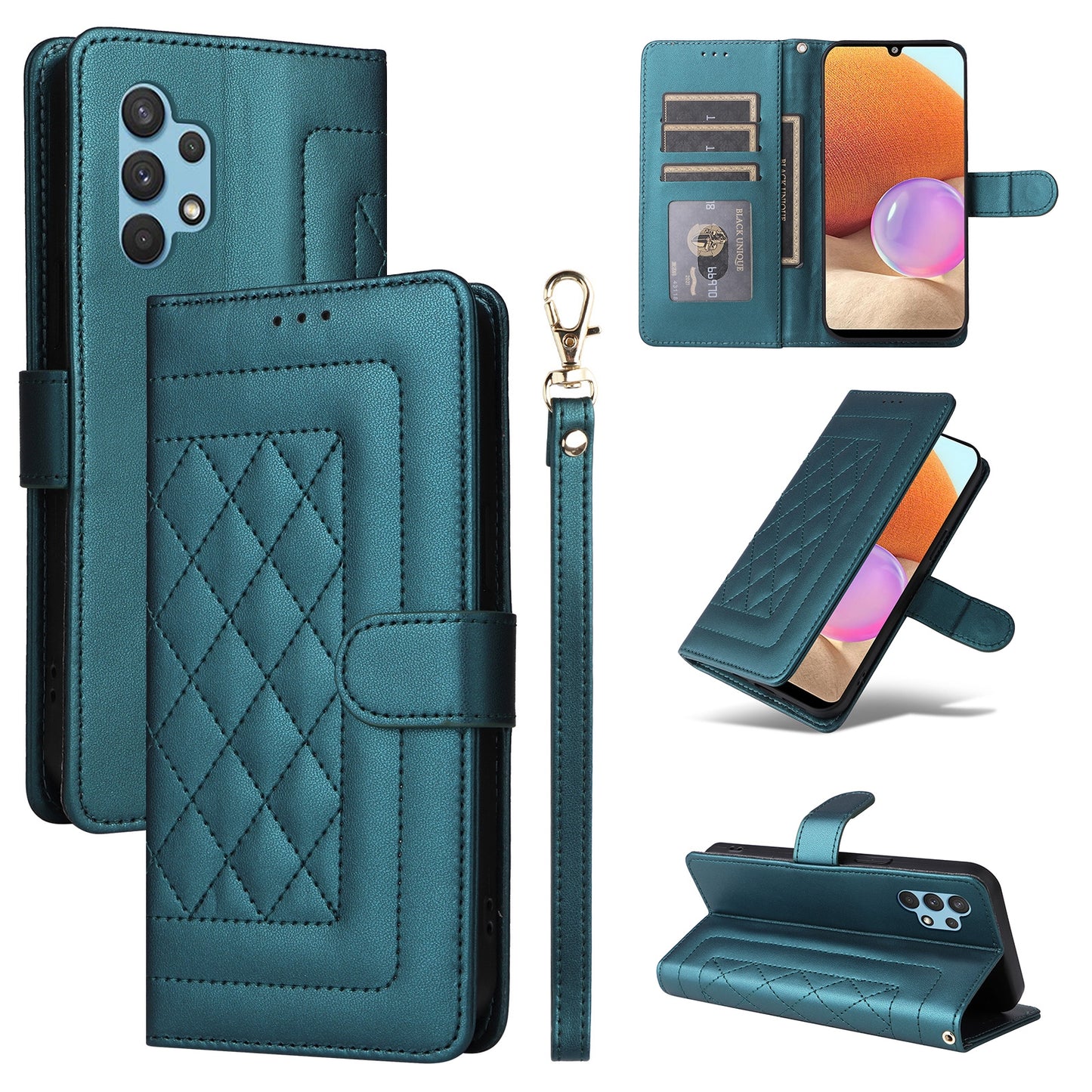 Samsung Galaxy A32 4G Diamond Lattice Leather Flip Phone Case - Durable and Convenient Holder with Precision Cutouts