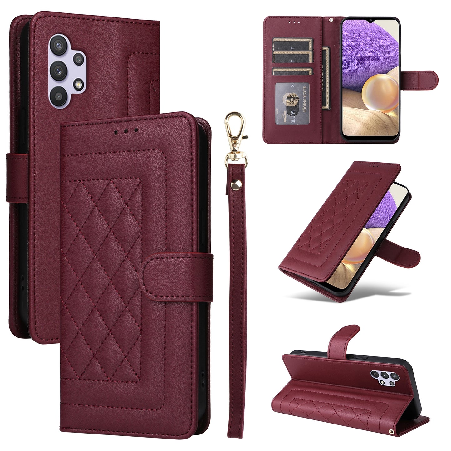 Samsung Galaxy A32 5G Diamond Lattice Leather Flip Phone Case - Durable and Convenient Holder with Precision Cutouts