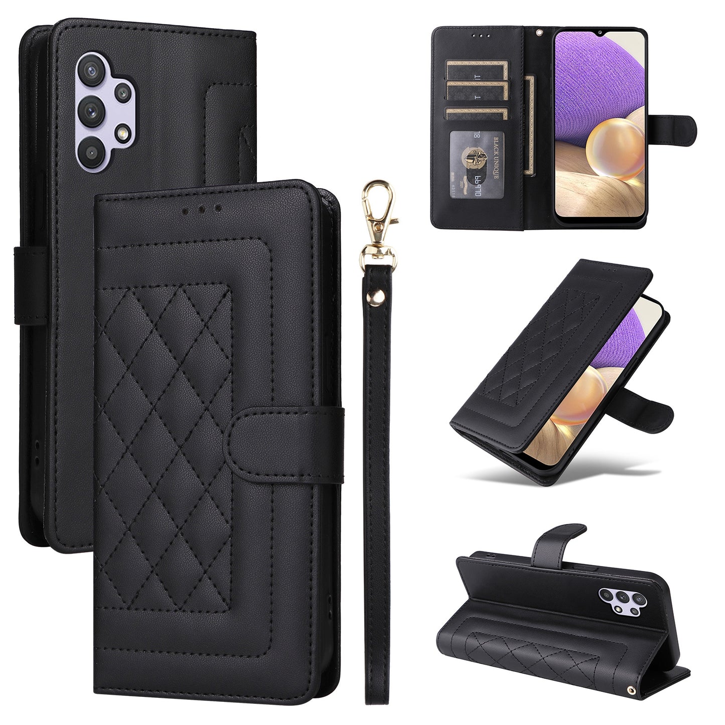 Samsung Galaxy A32 5G Diamond Lattice Leather Flip Phone Case - Durable and Convenient Holder with Precision Cutouts