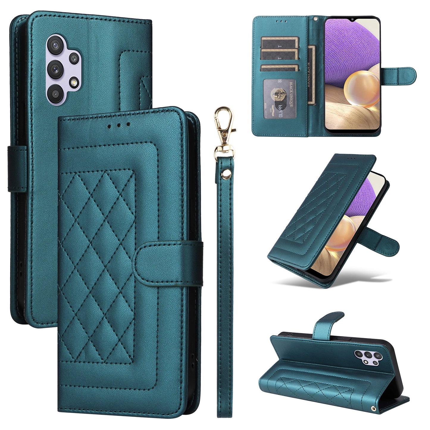 Samsung Galaxy A32 5G Diamond Lattice Leather Flip Phone Case - Durable and Convenient Holder with Precision Cutouts