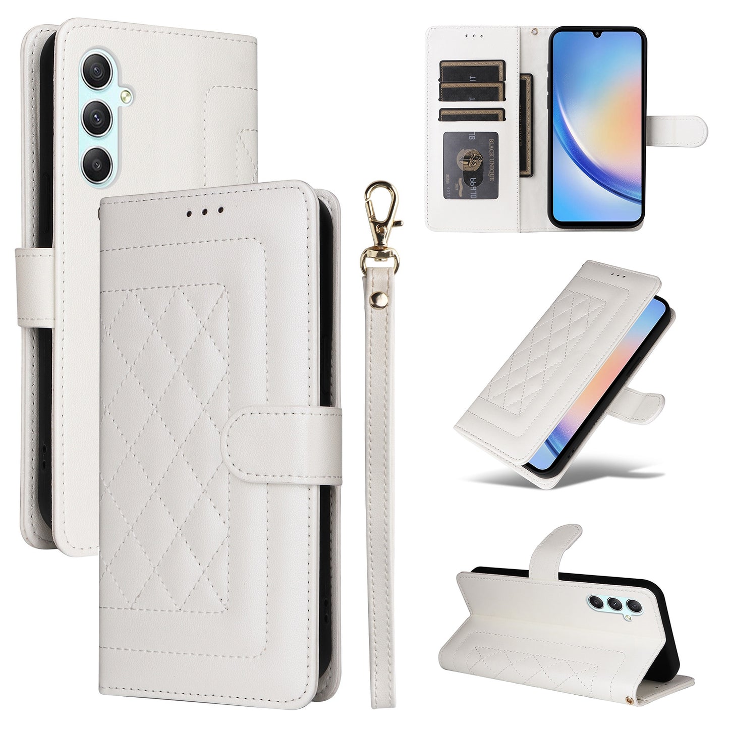 Samsung Galaxy A34 5G Diamond Lattice Leather Flip Phone Case - Durable and Convenient Holder with Precision Cutouts