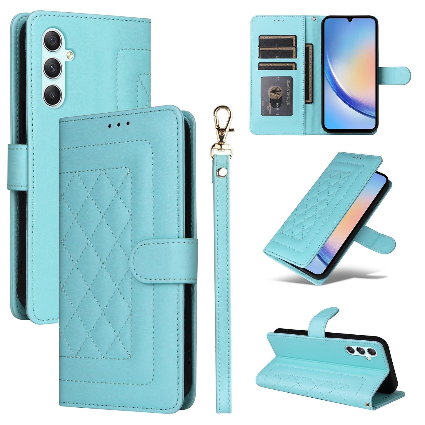 Samsung Galaxy A34 5G Diamond Lattice Leather Flip Phone Case - Durable and Convenient Holder with Precision Cutouts