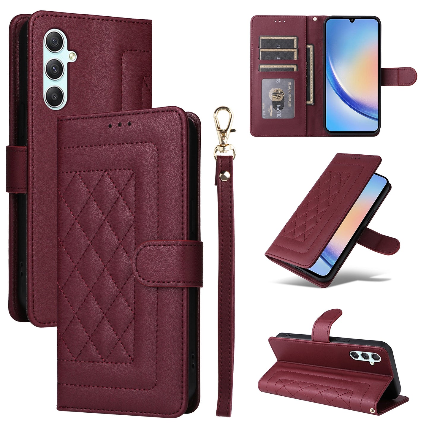 Samsung Galaxy A34 5G Diamond Lattice Leather Flip Phone Case - Durable and Convenient Holder with Precision Cutouts