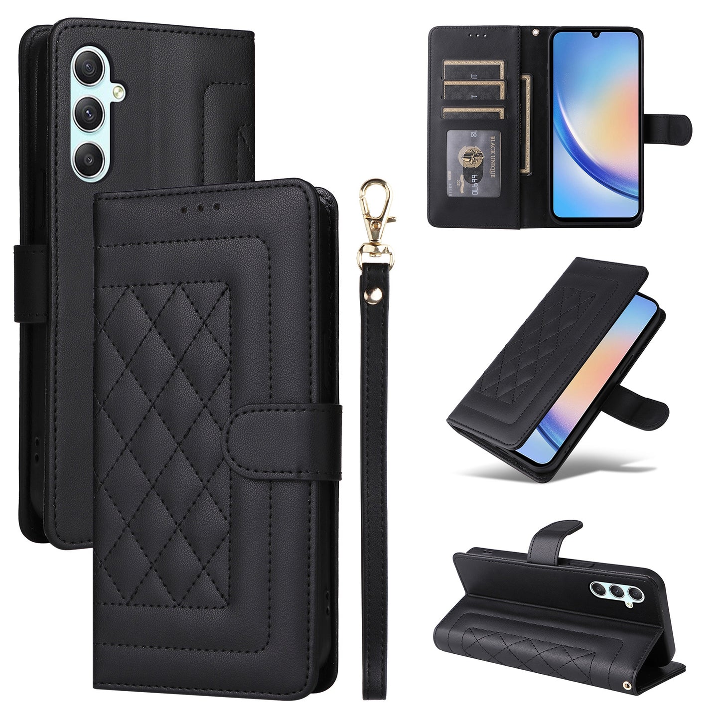 Samsung Galaxy A34 5G Diamond Lattice Leather Flip Phone Case - Durable and Convenient Holder with Precision Cutouts